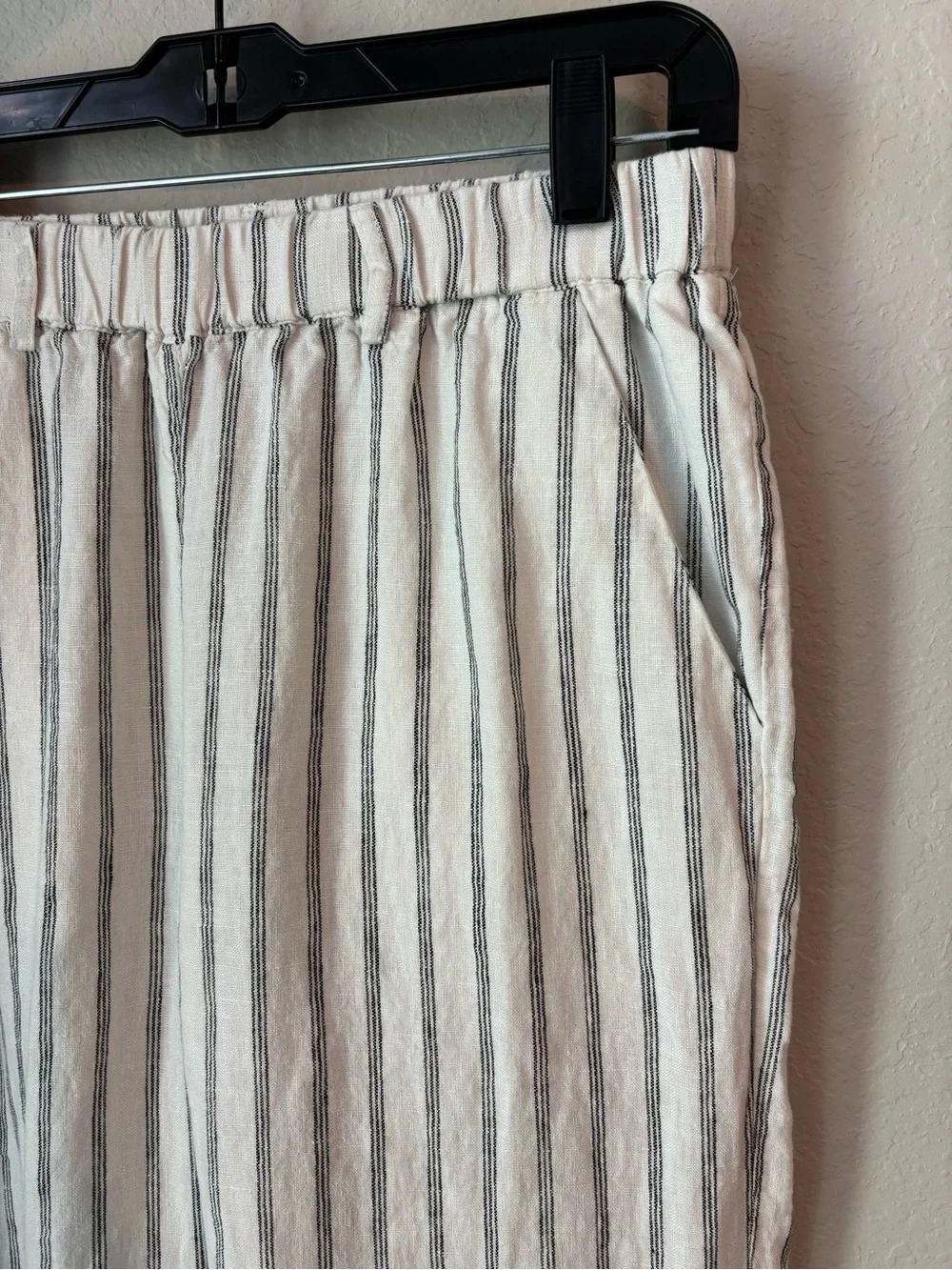 Quince 100% European Linen Pants Oatmeal Black Stripe Size Small